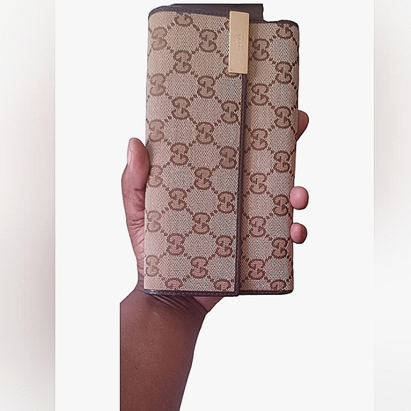 GUCCI GUCCISIMA AUTHENTIC SIGNATURE MONOGRAM CANVAS LEATHER WALLET  EUC - Picture 9 of 16